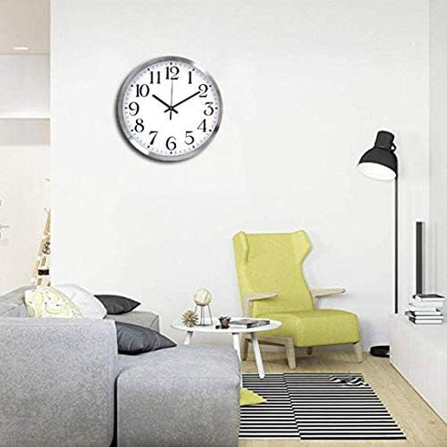 TopOne Silent Wall Clock,Battery Operated 12 inch Accurate Sweep Movement Silver Aluminum Quartz Kitchen/Home/School Patio Decor(White)...