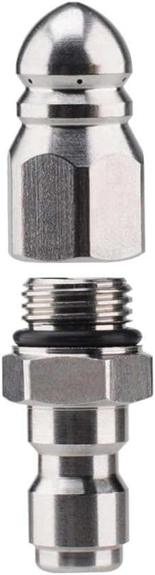 Pressure Washer Sewer Jetter Nozzle with Stainless Steel, Mini Compact Durable Sewer Jet Nozzle,Pressure Drain Jetter Hose Nozzle,1/4'' Quickly Co...
