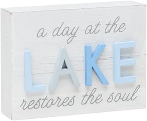 "A Day at the Lake Restores the Soul 3D Block Sign - Rustic Home Decor - Lake House Decor - Great Gift for Lake Lovers...