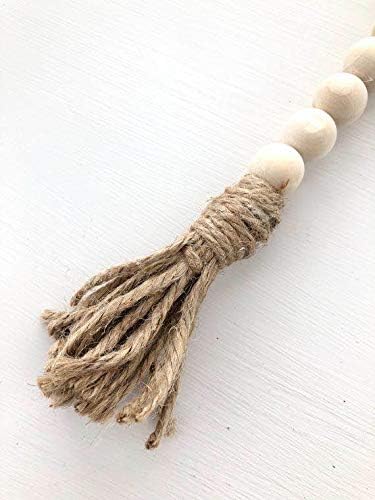 PINSUKO Natural Wood Bead Garland Set with Tassels, Farmhouse Beads, 57 Inches...