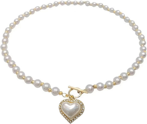 IMEGILO Pearl Necklaces for Women?6mm Faux Pearl Necklace?14K Gold Plated Heart Pearl Necklace,Fashion Accessories is Perfect for any Occasion It'...