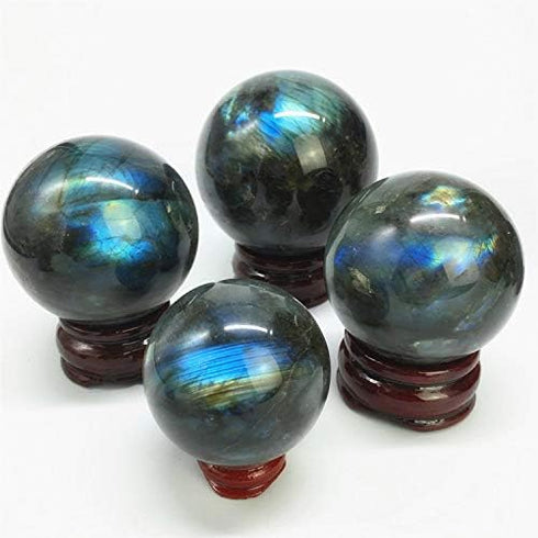 60mm Healing Crystal Natural Labradorite Ball Crystal Sphere with Wood Stand...