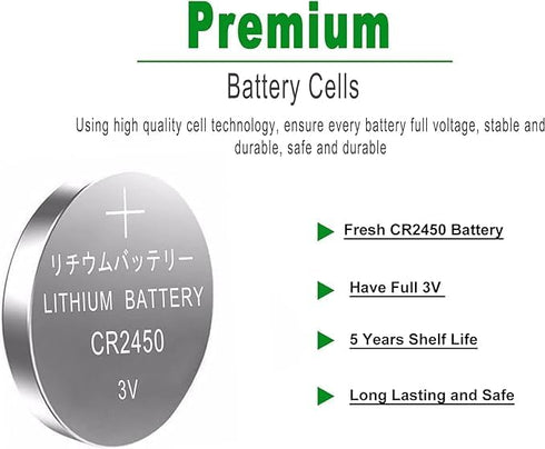 5 Pack CR2450 Battery Lithium Li-ion 600mAh CR 2450 3V Batteries...