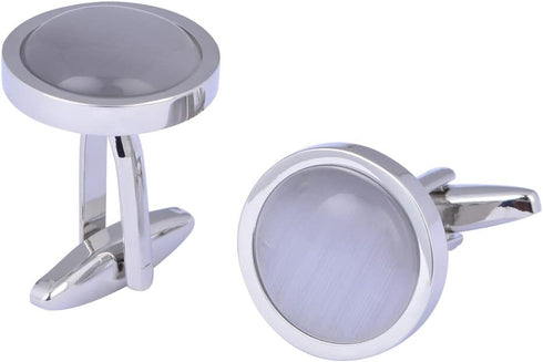 Stainless Steel Round Opal Stone Cufflinks for Men Women French Shirt Cat Eye Cuff Links Business Party in a Gift Box...