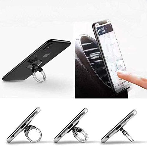 2Pcs Cell Phone Ring Holder, 3 in 1 Universal Phone Ring Stand Car Holder, Finger Grip Phone Holder and Tablet Stand Car Vent Phone Mount (Silver)...