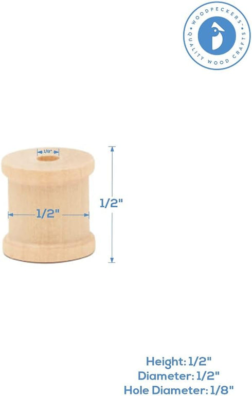 Wooden Spools 1/2 x 1/2 inch Pack of 100 Unfinished Mini Birch Wood Spools, Splinter-Free, for Crafts and Wood Jewelry by Woodpeckers...