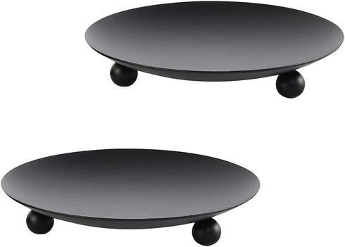 2pcs Black Iron Plate Candle Holder, Candle Trays,Pedestal Candle Stand for Wax Candles, Incense Cones, Spa, Weddings...