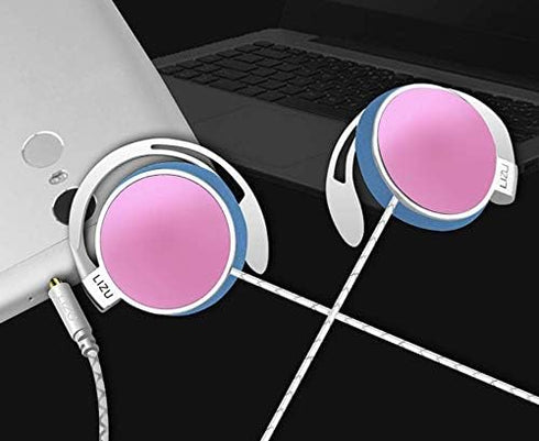 Clip On Earphones?Over Ear Running Stereophone Headphones for Workout Exercise Gym Compatible for iPhone, Android Mobile Phone, with Microphone an...