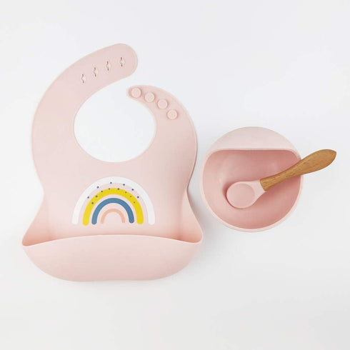 Silicone Rainbow Baby Bibs & Suction Bowl Set: BPA-Free, Adjustable Bib with Large Food Catcher Pocket + Premium Utensils for Babies & Toddlers (6...
