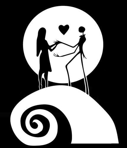 NB4C 5" Tall Nightmare Before Christmas Jack n Sally w Moon Backgrown Decal Sticker for Laptop Car Window Tablet Skateboard - White...
