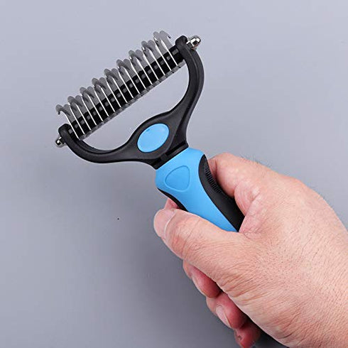 Pet Grooming Brush and Dematting Tool for Detangling Loose Haired and Undercoat, Helps Reduce Tangles and Mats in Long Fur, Gentle and Stress Free...