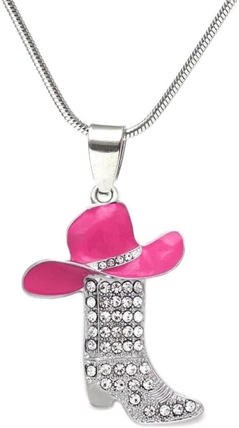 Rhinestone Western Boots Pendant Necklaces Cowgirl Cowboy Enamel Hat Bohemian Rodeo Silver Disco Clavicle Chain Chokers for Women Girls Friendship...