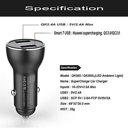 for Huawei Supercharge Car Charger, 9V/2A Car Charger Adapter Quick Fast Charger with USB Type C Super Charging Cable Car Charger for Huawei P40 P...