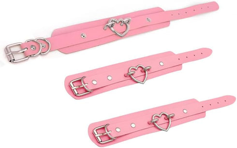 3Pcs Leather Choker Collar Set,Heart Chain Necklace + Wide Wrist Bracelets Combo Punk Gothic Cosplay Jewelry Gift for Women...