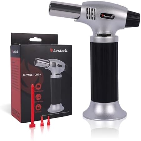 Butane Torch 10g Refillable Cooking Kitchen Torch Lighter Fit Butane Tanks Blow Torch with Safety Lock & Adjustable Flame for DIY Creme Brulee,Des...