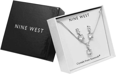 Nine West Silver-Tone and Crystal Necklace and Earrings Set...