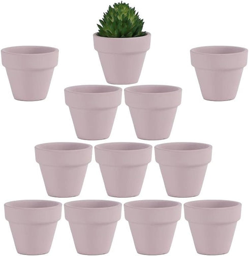 Yishang 1.9 Inch Tiny Pink Terracotta Pots Pack of 12-Small Mini White Clay Pots with Drainage Holes Flower Nursery Terra Cotta Planter for Tiny C...