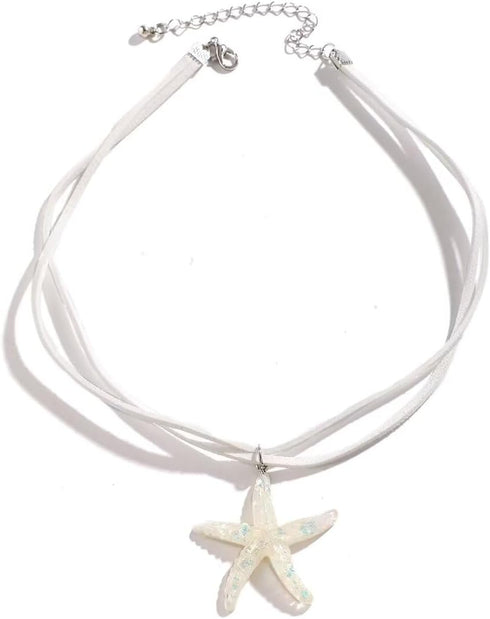 Blue Drop Starfish Necklace For Women Girls Boho Layered Starfish Pendant Choker White Velvet Necklace Summer Beach Necklaces Jewelry Gifts...