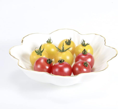 Porcelain Serving Dish,Ceramics Flower Relish Tray with Metallic Rim,Serving Bowls for Wedding,Party Perfect for Small Cereal, Pasta, Salad, Candy...