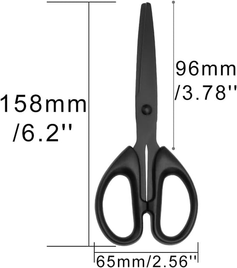 Office Scissors 6" Black Metal All Purpose Straight Small Scissors Stainless Steel Sharp Blades ABS Non-Slip Handles Scissors for Paper Student De...
