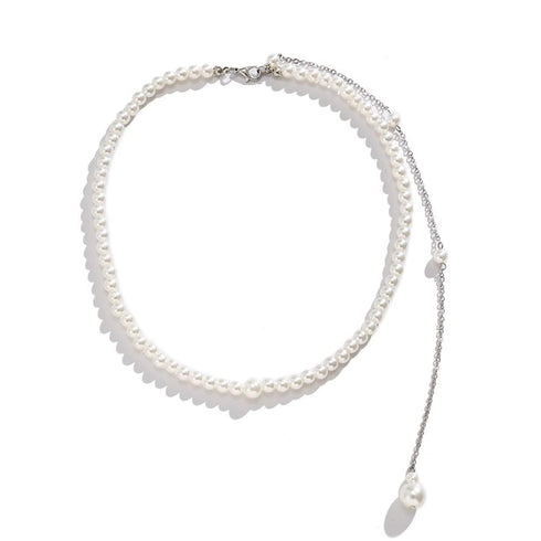 Boho Simple Bridal Back Jewelry Necklace Pearl Backdrop Choker Necklaces Party Wedding Prom Drop Pearls Necklace Body Chain Jewelry for Women Brid...