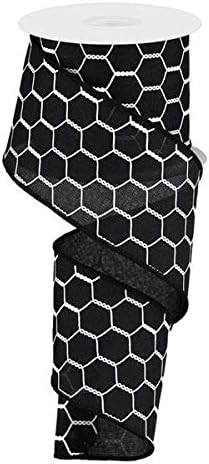 Craig Bachman Chicken Wire Canvas Wired Edge Ribbon - 10 Yards (Black, White, 2.5") - Craft Floral Arrangement Gift Wrapping Wired Edge Ribbon...