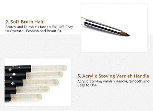 Size 2# Black 100% Kolinsky Sable Acrylic Nail Art Brushes UV Gel Nail Painting Pen Brushes (Size 2)...