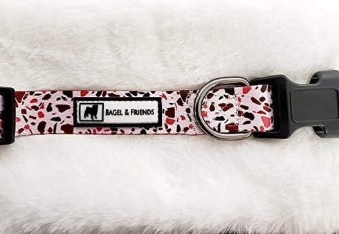 Bagel & Friends Matching Dog Collar & Leash Set XSmall, Small, Medium, Large for boy, Male, Female, Girl Dogs and Puppy (Medium, Speckled in Pink)...