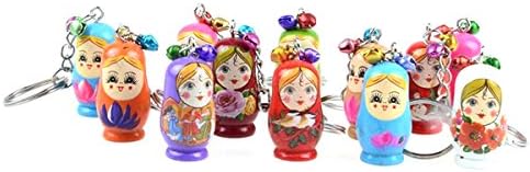 Toyvian 12PCS Nesting Dolls Key Chains Wood Matryoshka Russian Dolls Key Rings Charms...
