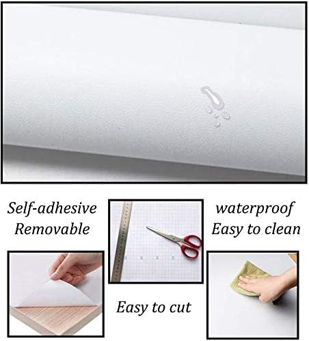 Safiyya White Wallpaper White Contact Paper Waterpoof Peel and Stick Wallpaper Self-Adhesive Wallpaper Removable Contact Paper for Walls 39.3"x17....
