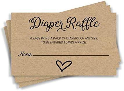 All Ewired Up 50 Gender Neutral Kraft Baby Shower Diaper Raffle Tickets, Lottery Insert Cards for Heart Baby Shower Invitations Supplies Games for...