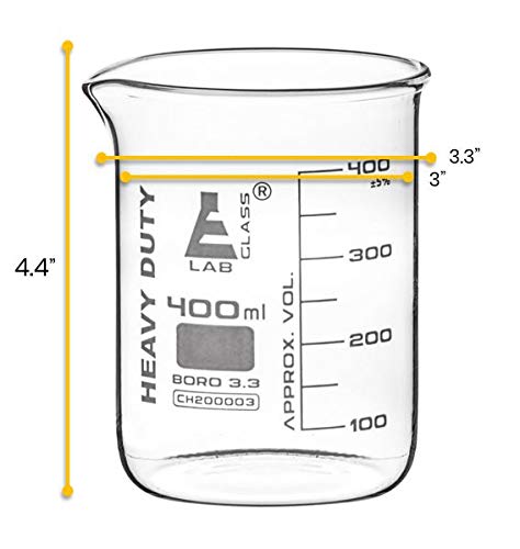 EISCO Heavy Duty Beaker, 400ml - 5mm Thick, Uniform Walls - Superior Durability & Chemical Resistance - White Graduations - Borosilicate 3.3 Glass...