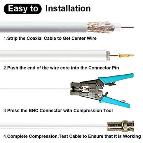 BNC Compression Connector,RG59 Crimper Video Plug Extension Coaxial Siamese Cable Connectors Coax Crimper Adapter 20PCS 75 Ohm Coupler with Copper...