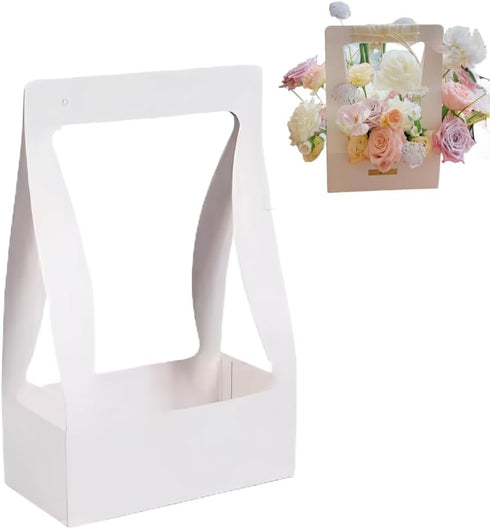 BBJ Craft Paper Gift Bags for Flower Bouquet Florist Bouquet Packaging Bag with Handle, 5 Pcs (White)...
