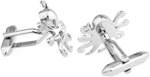 Octopus Cufflinks for Men, Octopus Cuff Links (Silver)...