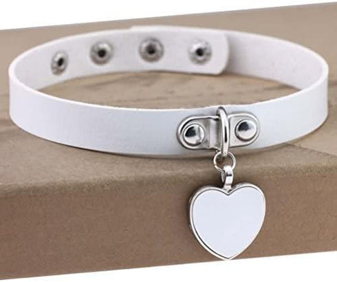 AKOAK Fashion Cool Rock Style Steampunk Punk Goth Heart-Shape Pendant Link PU Leather Collar Choker Necklace(White)...