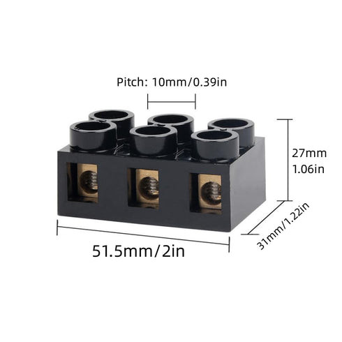 2pcs 500V 60A 3 Position Dual Row Screw Terminal Block, Double Row Electrical Barrier Terminal Strip Block Black for Power Distribution Box, Elect...