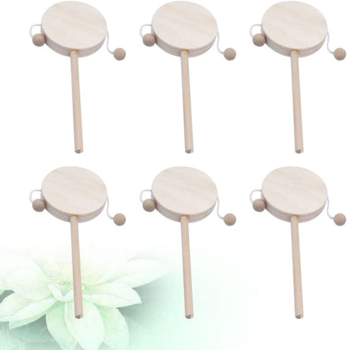 Baby Toy 1 Set of 8 Pcs DIY Rattle Drum Rattle Wooden Unfinished Painting Shaking Drum Toy (6 Pcs Rattle- drum 1Pc 4 Color Pigment 1Pc Painting Br...