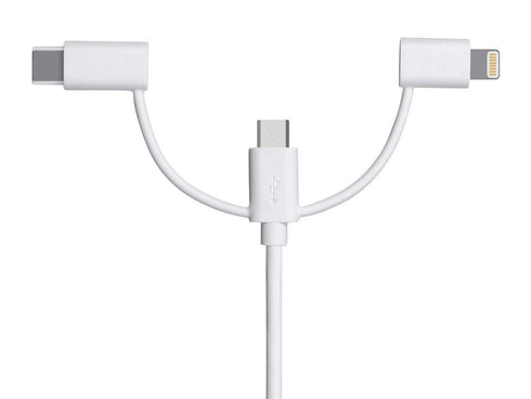 Monoprice 3-in-1 Multiport USB to USB Micro-B + USB-C + Lightning Charging Cable - 3 Feet, White - Essential Series...