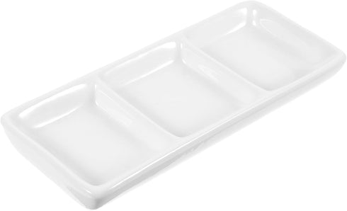 BESTonZON Ceramic Dipping Bowls, 3 Compartment Condiment Tray Hospitality Tray, Ceramic Dipping Sauce Dishes, 6 inch Dessert Platters Rectangular ...