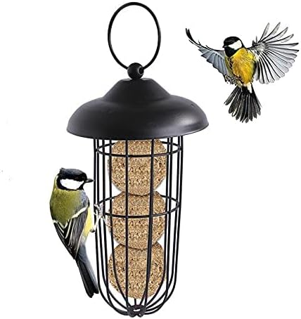 SUQ I OME Metal Tube Hanging Feeder, Fat Ball Holder Feeder, Outdoor Wild Bird Feeder, Wire Suet Ball Feeder Food Dispenser Millet Holder Creative...