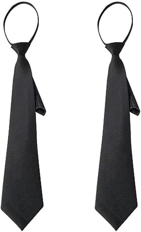 2Pcs Black Women 's Narrow Necktie with Zipper Adjustable Neck Tie Elegant All-match Trendy Unisex Casual Business Length Ties,Cummerbunds and Poc...