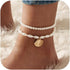 Boho Pearl Anklet Layered Ankle Bracelets Beaded Scallop Pendant Foot Chain Jewelry for Women...