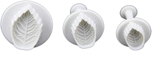 FD-010 Veined Rose Leaf Plunger Cutter Tool Cake Decorating Fondant Plunger Embossing Tool, Set of 3, White...
