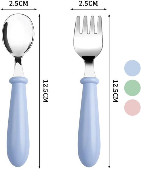 Pimoys 12 Pieces Toddler Utensils Kids Silverware Set Baby Forks and Spoons, Stainless Steel Childrens Safe Cutlery with Round Handle for Self Fee...