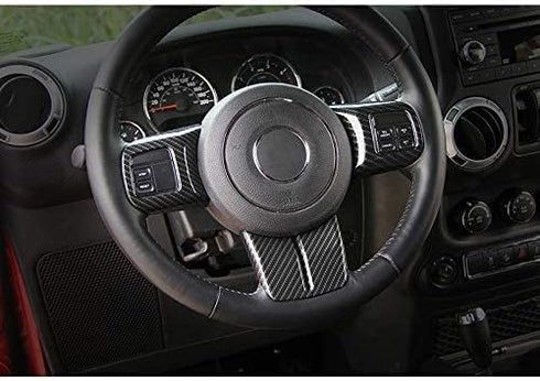 JeCar Interior Steering Wheel Decoration Trim Kits For Jeep Wrangler 2011-2017 JK Unlimited Patriot Compass & Grand Cherokee 2011-2013 (Carbon fib...
