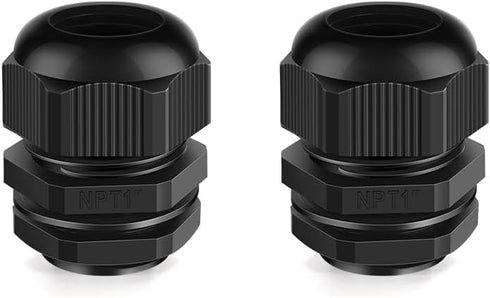 Cable Gland 2 Pack 1" NPT Waterproof Adjustable Connector Strain Relief Cord Connectors Joints Nylon with Gaskets…...