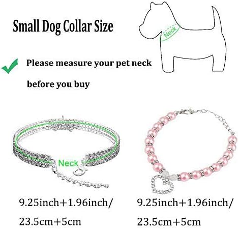 Rhinestones Dog Collar and Pearl Dog Necklace Set, Adjustable Neck Strap Bling Full Diamond Crystal Cute Pearl Dog Collar for Small Girls Cats Pup...