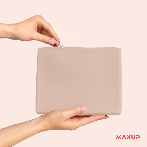 MAKUP Silicone Makeup Bag with Zipper, Washable Bag for Travel, Perfect for Organizing Cosmetics, Brushes, Tools and Toiletries (Nudist)...