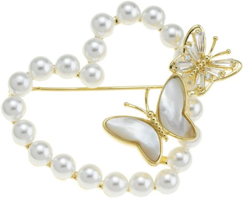 Brooches and Pins with Pearl and Crystal, Fashion Elegant Lapel Pin Jewelry Gifts for Women, Fashionable Accessories (White Heart)...